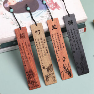 Buddha Stones Plum Orchid Bamboo Chrysanthemum Wood Bookmarks With Gift Box Bookmarks BS main