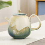 Buddha Stones Green Beige Chinese Gongfu Tea Ceramic Kung Fu Teapot 230ml Teapot BS 12cm*9.6cm*230ml