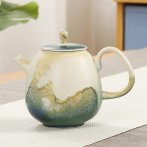 Buddha Stones Green Beige Chinese Gongfu Tea Ceramic Kung Fu Teapot 230ml Teapot BS 12cm*9.6cm*230ml