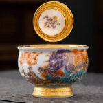 Buddha Stones Golden Eagle Auspicious Dragon Sun Ocean Waves Gilt Ceramic Teacup Kung Fu Tea Cup Cup BS Auspicious Dragon 8.6cm*6.1cm*180ml
