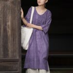 Buddha Stones Handmade Tie Dye Ramie Linen Frog-Button Midi Dress Wide Leg Pants With Pockets Midi Dress&Wide Leg Pants BS 7