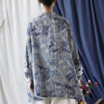 Buddha Stones Birds Flowers Geometry Frog-Button Long Sleeve Ramie Linen Jacket Shirt 3