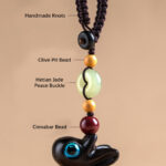 Buddha Stones Green Sandalwood Ebony Wood Mini Deer Positive Peace Buckle Key Chain Phone Hanging Decoration Key Chain BS 15
