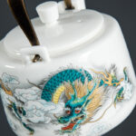 Buddha Stones Vintage Dragon Mountain Fisherman Landscape White Porcelain Ceramic Kung Fu Teapot Teapot BS 7