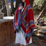 Buddha Stones Tibetan Shawl Red Love Heart Tassel Hooded Cloak Winter Cozy Travel Scarf Wrap Tibetan Shawl BS 2
