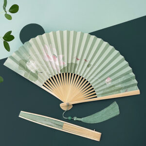 Buddha Stones Lotus Flowers Leaf Koi Fish Handheld Paper Bamboo Folding Fan Folding Fan BS Lotus Flower