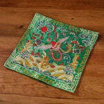 Buddha Stones Crane Phoenix Dragon Kirin Embroidered Cup Mat Pad Tea Cup Coaster Square Kung Fu Tea Mat Tea Mat BS Emerald Green Phoenix