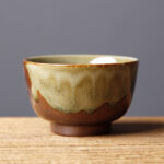 Buddha Stones Vintage Brown Beige Kiln Change Ceramic Teacup Kung Fu Tea Cup Bowl Cup BS 8cm*4.7cm*110ml