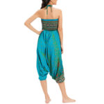 Buddha Stones Two Style Wear Peacock Feather Loose Smocked Harem Trousers Jumpsuit High Waist Pants Harem Pants BS 31