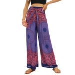 Buddha Stones Bohemian Compass Flower Print Lace-up Wide Leg Pants Women's Yoga Pants Women's Wide Leg Pants BS 8