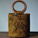 Buddha Stones Bamboo Leaf Butterfly Cherry Blossom Persimmon Wood Handle Handbag Handbags BS 1