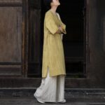 Buddha Stones Handmade Tie Dye Ramie Linen Frog-Button Midi Dress Wide Leg Pants With Pockets Midi Dress&Wide Leg Pants BS 25