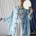Buddha Stones Light Green Pink Flowers Green Leaves Frog-Button Long Sleeve Ramie Linen Jacket Shirt 8