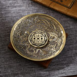 Buddha Stones Lotus Dragon Phoenix Eight Auspicious Symbols Zinc Alloy Incense Stick Holder Healing Incense Burner Decoration Incense Burner BS Dragon Phoenix Bronze(With Lotus Nine-Hole Incense Stick)