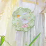 Buddha Stones Luck Embroidery Lotus Koi Fish Rabbit Flower Hanfu Bag Crossbody Bag Shoulder Bag Bag BS Green Flower Rabbit