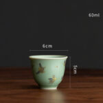 Buddha Stones Green Porcelain Butterfly Flower Salmon Fish Ceramic Gaiwan Sancai Teacup Kung Fu Tea Cup And Saucer With Lid Cup BS Butterfly Flower Cup 6cm*5cm*60ml