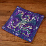 Buddha Stones Crane Phoenix Dragon Kirin Embroidered Cup Mat Pad Tea Cup Coaster Square Kung Fu Tea Mat Tea Mat BS Purple Phoenix