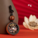 Buddha Stones Year Of The Dragon Hand Painted Chinese Zodiac Rosewood Carved Calm Key Chain (Extra 30% Off | USE CODE: FS30) Key Chain BS Pig