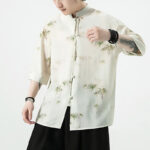 Buddha Stones Green Yellow Bamboo Leaves Print Half Sleeve Shirt Men's T-shirt T-shirt BS 7