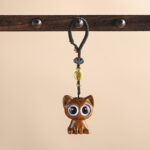 Buddha Stones Green Sandalwood Lucky Cat Koi Fish Cure Key Chain Phone Hanging Decoration Key Chain BS 12