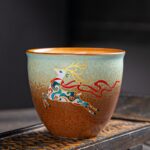 Buddha Stones Colorful Deer Pipa Snow Plum Blossoms Mountains Rivers Bird Ceramic Teacup Kung Fu Tea Cup Bowl Cup BS 7.5cm*6.5cm*150ml Colorful Deer