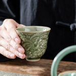 Buddha Stones Crane Pine Ceramic Teacup Kung Fu Tea Cup 80ml Cup BS 10