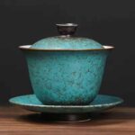 Buddha Stones Traditional Pine Tree Green Ceramic Gaiwan Sancai Teacup Kung Fu Tea Cup And Saucer With Lid Cup BS 1