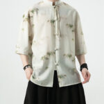 Buddha Stones Green Yellow Bamboo Leaves Print Half Sleeve Shirt Men's T-shirt T-shirt BS 4