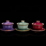Buddha Stones Retro Glaze Kiln Change Ceramic Gaiwan Sancai Teacup Kung Fu Tea Cup And Saucer With Lid Cup BS 1