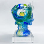 Buddha Stones Handmade Azure Dragon Liuli Crystal Art Piece Success Protection Home Office Decoration Decorations BS Medium 11.8*11.8*24.5cm/4.65*4.65*9.65Inch