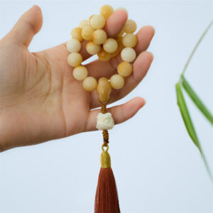 Buddha Stones Natural Bodhi Seed Ivory Fruit Dancing Lion Charm Harmony Tassel Wrist Mala Wrist Mala BS Bodhi Seed (Wisdom♥Keep away evil spirits)