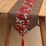 Buddha Stones Classic Chinese Style Lotus Koi Fish Flower Crane Calligraphy Enlightenment Cotton Linen Tassels Table Runner Table Runner BS Brown Red Koi Fish 30*180cm