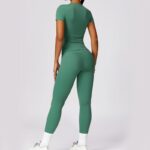 Buddha Stones Women Short Sleeve T-Shirt Top High Waist Leggings Pants For Sports Yoga 2-Piece Outfit BS 88