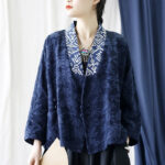 Buddha Stones Flower Jacquard V-Neck Long Sleeve Jacket 21