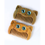 Buddha Stones Simple Cat Pattern Green Sandalwood Cure Portable Comb Comb BS 5