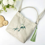 Buddha Stones Embroidery Wisteria Plum Lotus Cherry Blossom Cotton Linen Canvas Tote Crossbody Bag Shoulder Bag Handbag Crossbody Bag BS 40