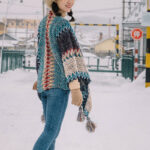 Buddha Stones Tibetan Shawl Blue Beige Red Wavy Pattern Winter Warm Tassel Scarf Tibetan Shawl BS 8