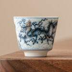 Buddha Stones Small Blue And White Dragon Pattern Ceramic Teacup Kung Fu Tea Cups 45ml Cup BS 5.5cm*4.8cm*45ml