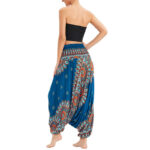 Buddha Stones Two Style Wear Sunflower Loose Smocked Harem Trousers Jumpsuit High Waist Pants Harem Pants BS 16