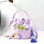 Buddha Stones Embroidered Osmanthus Peony Grape Cat Cotton Linen Tote Crossbody Bag Shoulder Bag Handbag Crossbody Bag BS Purple Grape Cat 20*20*7cm
