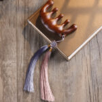 Buddha Stones Simple Green Sandalwood Soothing Tassel Massage Comb Comb BS Green Sandalwood Comb(Purple Pink Tassel Style)