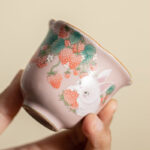 Buddha Stones Cute Strawberry Rabbit Flower Ceramic Teacup Kung Fu Tea Cup 55ml Cup BS 5