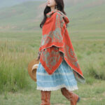 Buddha Stones Tibetan Shawl Simple Pattern Winter Cozy Travel Scarf Wrap Tibetan Shawl BS 6