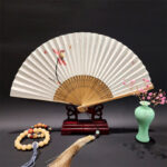 Buddha Stones A Panorama Of Rivers And Mountains Cranes Orchid Flower Paper Bamboo Handheld Silk Bamboo Folding Fan 22cm Folding Fan BS Red Lotus 22cm
