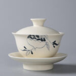 Buddha Stones Hand Painted Pomegranate Hibiscus Pine Lotus Ceramic Gaiwan Sancai Teacup Kung Fu Tea Cup And Saucer With Lid Cup BS 13*9cm*200ml Pomegranate