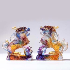 Buddha Stones Feng Shui Kirin Handmade Liuli Crystal Art Piece Fortune Home Office Decoration Decorations BS main