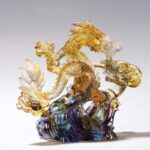 Buddha Stones Year of the Dragon Handmade Ruyi Handle Liuli Crystal Art Piece Protection Home Office Decoration Decorations BS 1