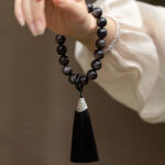 Buddha Stones Natural Silver Sheen Obsidian Black Obsidian Lion Wrist Mala Protection Tassels Pocket Mala Car Decoration Wrist Mala&Decorations BS 6