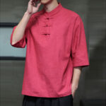 Buddha Stones Men's Chinese Frog-Button Tang Suit Half Sleeve Cotton Linen Shirt Men's Shirts BS 18