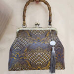 Buddha Stones Silver Lines Bamboo Handle Metal Chain Crossbody Bag Handbags Crossbody Bag&Handbags BS Yellow 26*7*20cm